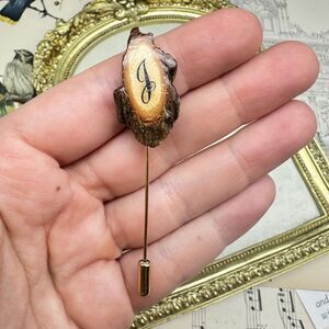 Initial J Stick Pin Wood Initial Brooch Pin Letter J Jewelry